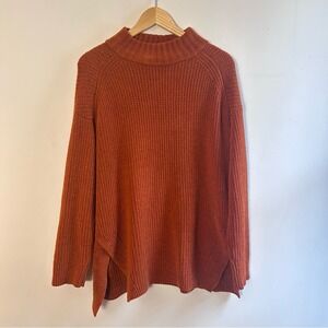 A New Day Mock Neck Sweater Burnt Orange Rust High Low Split Hem‎ Size M